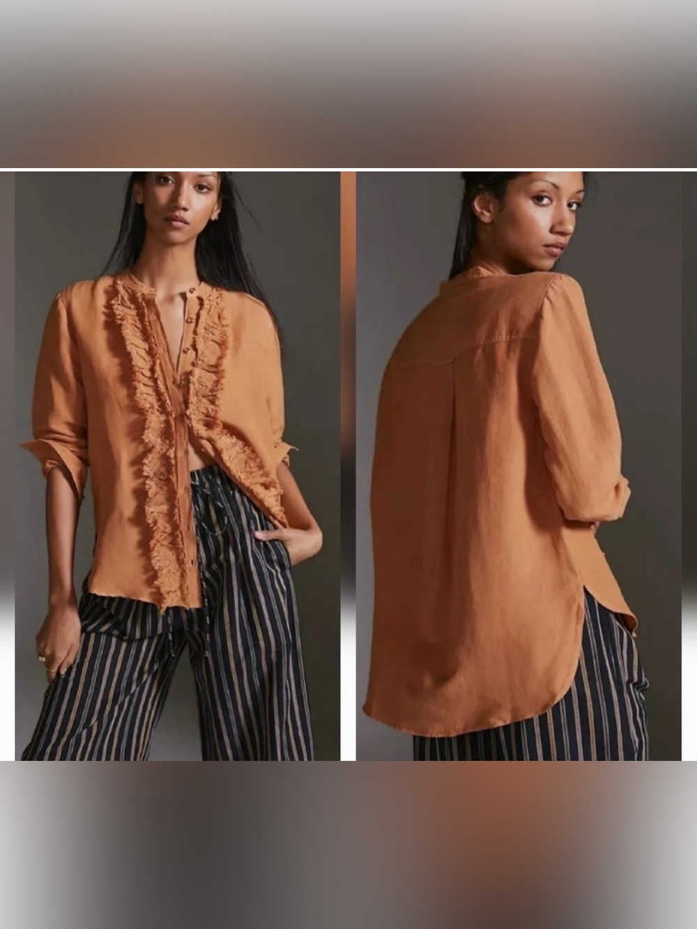 Anthropologie Pilcro Ruffled Placket Shirt in Rust